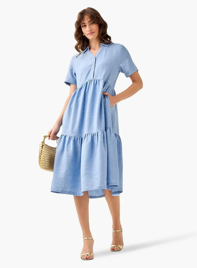 Splash FAV Tiered Midi Dress with Collar